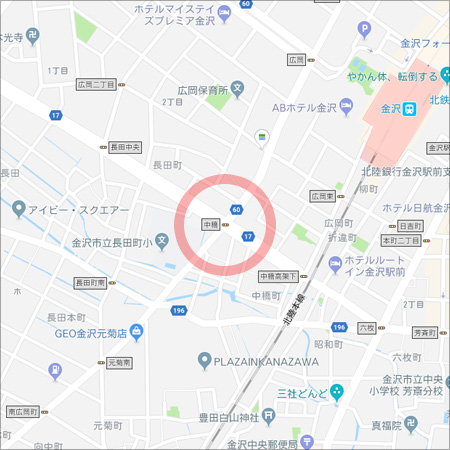 金沢メンズエステ　アロマベルの駅前アクセスマップ